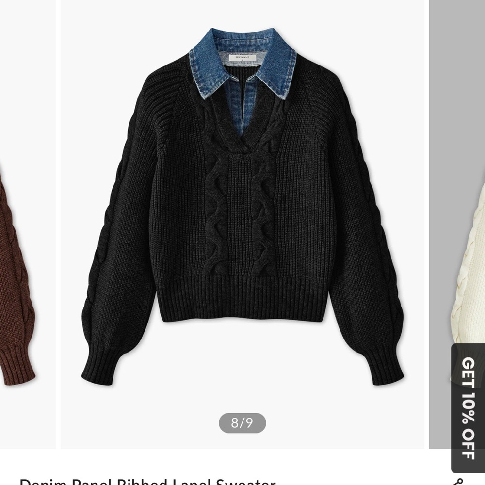 Denim collar Panel Ribbed Lapel Sweater black denim collar